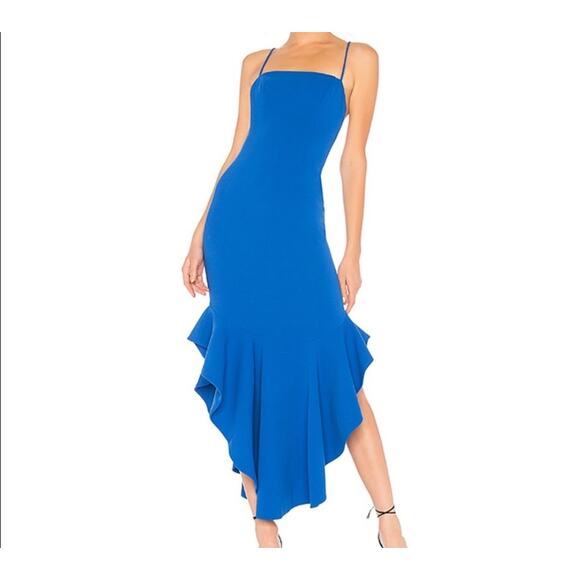 Revolved Lovers + Friends James Gown Cerulean Blue Sz L Off Shoulder Open Back - Picture 1 of 7